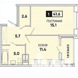 1-к квартира, вторичка, 42м2, 7/25 этаж