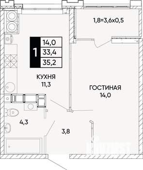 1-к квартира, вторичка, 35м2, 13/24 этаж