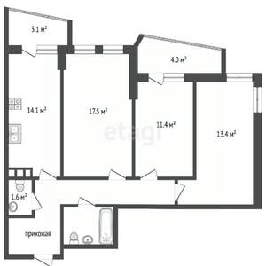 3-к квартира, вторичка, 78м2, 3/24 этаж