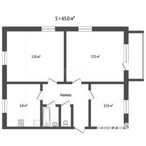 3-к квартира, вторичка, 65м2, 2/2 этаж