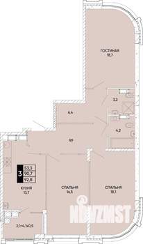 3-к квартира, вторичка, 93м2, 22/22 этаж
