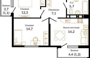 2-к квартира, вторичка, 56м2, 13/16 этаж