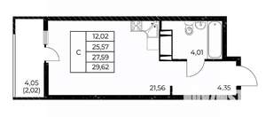 Студия квартира, вторичка, 30м2, 19/25 этаж