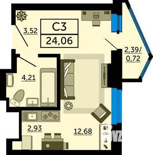 Студия квартира, вторичка, 24м2, 12/24 этаж