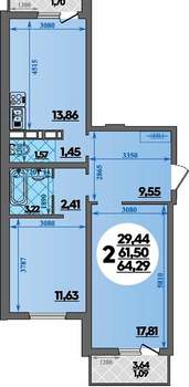2-к квартира, вторичка, 64м2, 3/18 этаж
