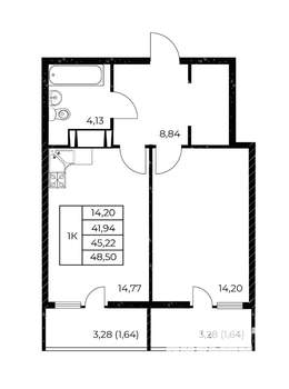 1-к квартира, вторичка, 49м2, 13/25 этаж