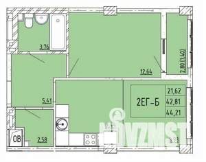 1-к квартира, строящийся дом, 44м2, 2/6 этаж