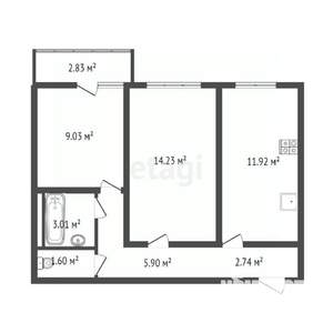 2-к квартира, вторичка, 50м2, 2/14 этаж