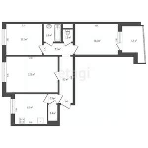 3-к квартира, вторичка, 64м2, 4/9 этаж