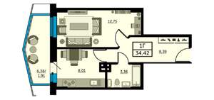 1-к квартира, вторичка, 39м2, 13/24 этаж