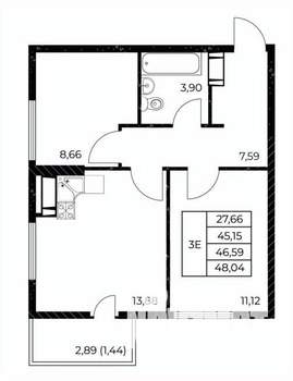 2-к квартира, вторичка, 48м2, 8/25 этаж