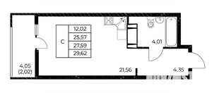 Студия квартира, строящийся дом, 30м2, 22/25 этаж