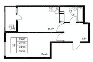 1-к квартира, вторичка, 46м2, 18/25 этаж