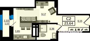 Студия квартира, строящийся дом, 24м2, 9/22 этаж