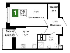 1-к квартира, вторичка, 36м2, 15/20 этаж