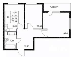 2-к квартира, вторичка, 57м2, 10/25 этаж