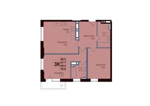 3-к квартира, вторичка, 69м2, 6/25 этаж