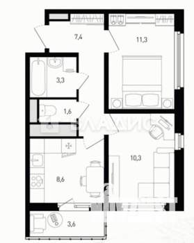 2-к квартира, вторичка, 46м2, 9/9 этаж