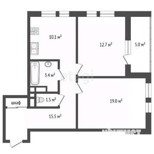 2-к квартира, вторичка, 57м2, 9/19 этаж