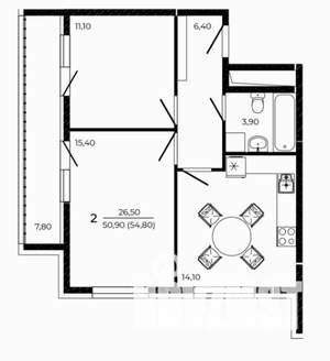 2-к квартира, вторичка, 55м2, 5/19 этаж