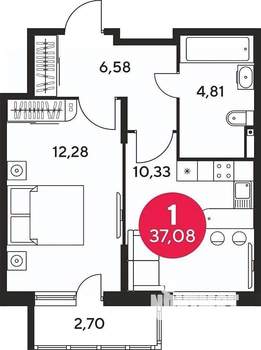 1-к квартира, вторичка, 37м2, 24/25 этаж
