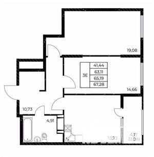 2-к квартира, вторичка, 67м2, 9/25 этаж