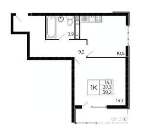 1-к квартира, вторичка, 39м2, 3/18 этаж