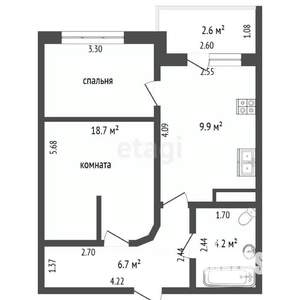 1-к квартира, вторичка, 39м2, 4/4 этаж
