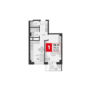 1-к квартира, строящийся дом, 40м2, 4/22 этаж