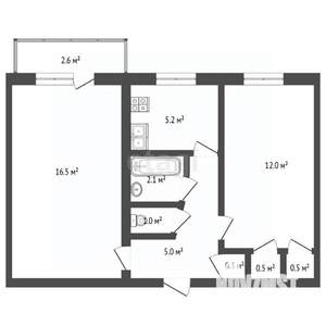 2-к квартира, вторичка, 43м2, 5/5 этаж