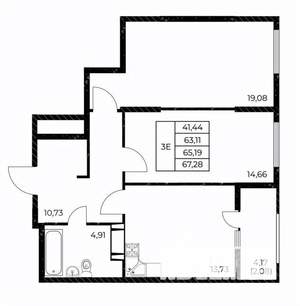 2-к квартира, вторичка, 67м2, 12/25 этаж