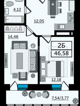 2-к квартира, вторичка, 47м2, 24/25 этаж