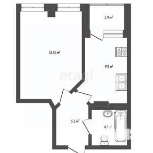 1-к квартира, вторичка, 41м2, 3/16 этаж