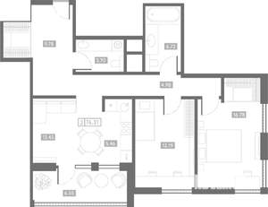 2-к квартира, вторичка, 76м2, 6/24 этаж