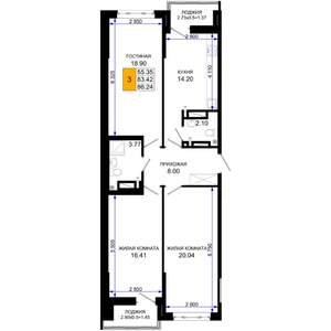 3-к квартира, вторичка, 86м2, 6/25 этаж