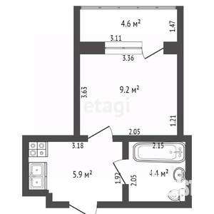 1-к квартира, вторичка, 27м2, 1/9 этаж