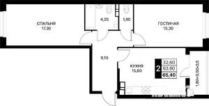 2-к квартира, вторичка, 65м2, 6/20 этаж