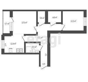 2-к квартира, вторичка, 103м2, 2/8 этаж