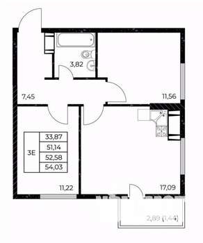 2-к квартира, вторичка, 54м2, 24/25 этаж