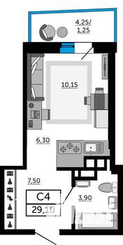 Студия квартира, строящийся дом, 29м2, 15/19 этаж