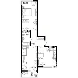2-к квартира, вторичка, 67м2, 6/10 этаж