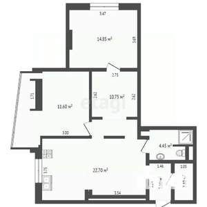 3-к квартира, вторичка, 76м2, 21/25 этаж