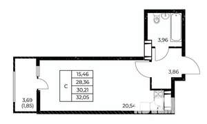 Студия квартира, строящийся дом, 32м2, 5/25 этаж