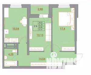 2-к квартира, вторичка, 69м2, 15/22 этаж