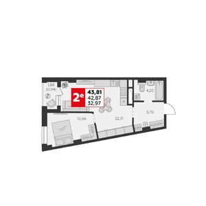 2-к квартира, строящийся дом, 44м2, 1/22 этаж