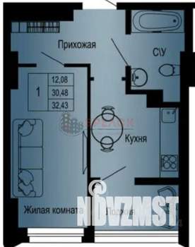 1-к квартира, вторичка, 32м2, 17/25 этаж