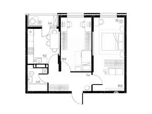 2-к квартира, вторичка, 55м2, 6/25 этаж