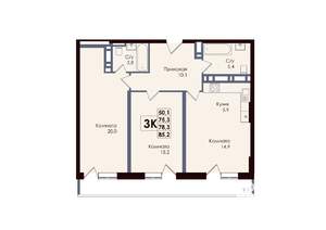 3-к квартира, вторичка, 78м2, 22/25 этаж