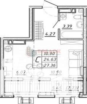 Студия квартира, вторичка, 27м2, 5/22 этаж
