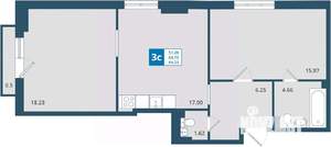 2-к квартира, строящийся дом, 64м2, 2/24 этаж